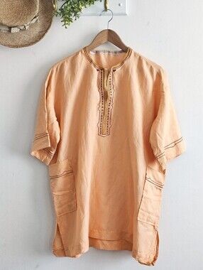 Handmade Moroccan Inspired Embroidered Tunic Top Boho Artisan Pocket Shirt